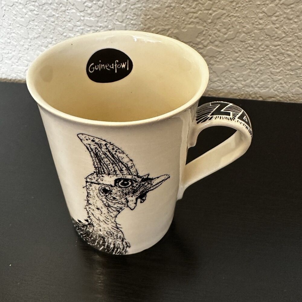 Zakanaka Helmeted Guineafowl Coffee Mug‎ Cream Black Handle